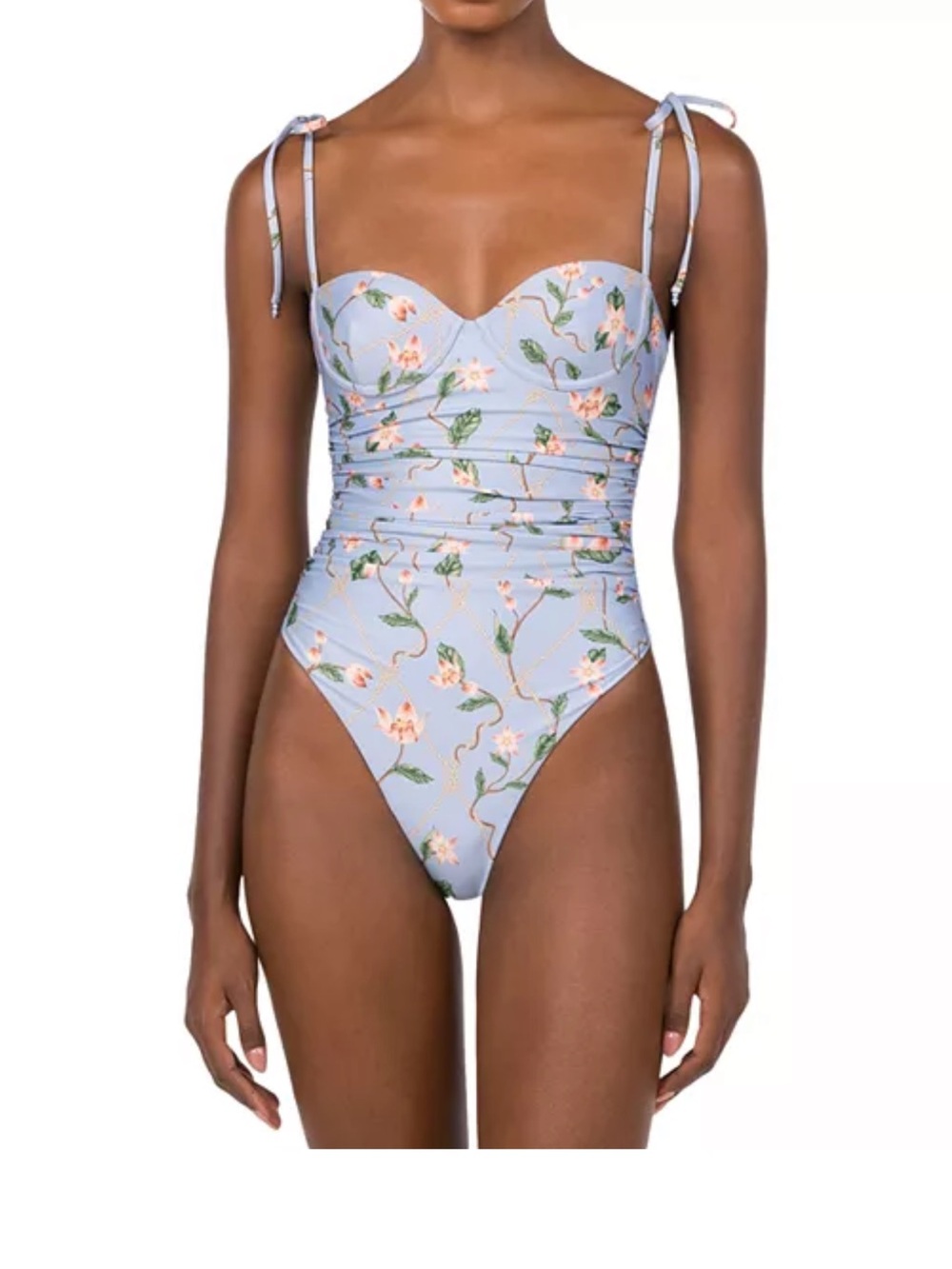 Agua Bendita Sky Blue Floral Tie-Shoulder One-Piece NWT!!!
